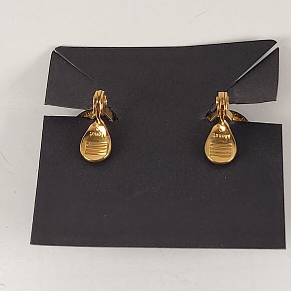 Vintage Monet Gold Tone Clip-On Earrings Blue Enamel Faux Pearl Teardrop - Picture 2 of 7